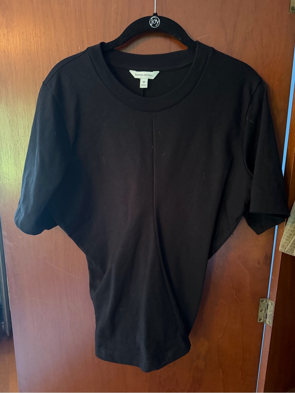 Banana Republic Black Short-Sleeve Crewneck Tee with peplum waist